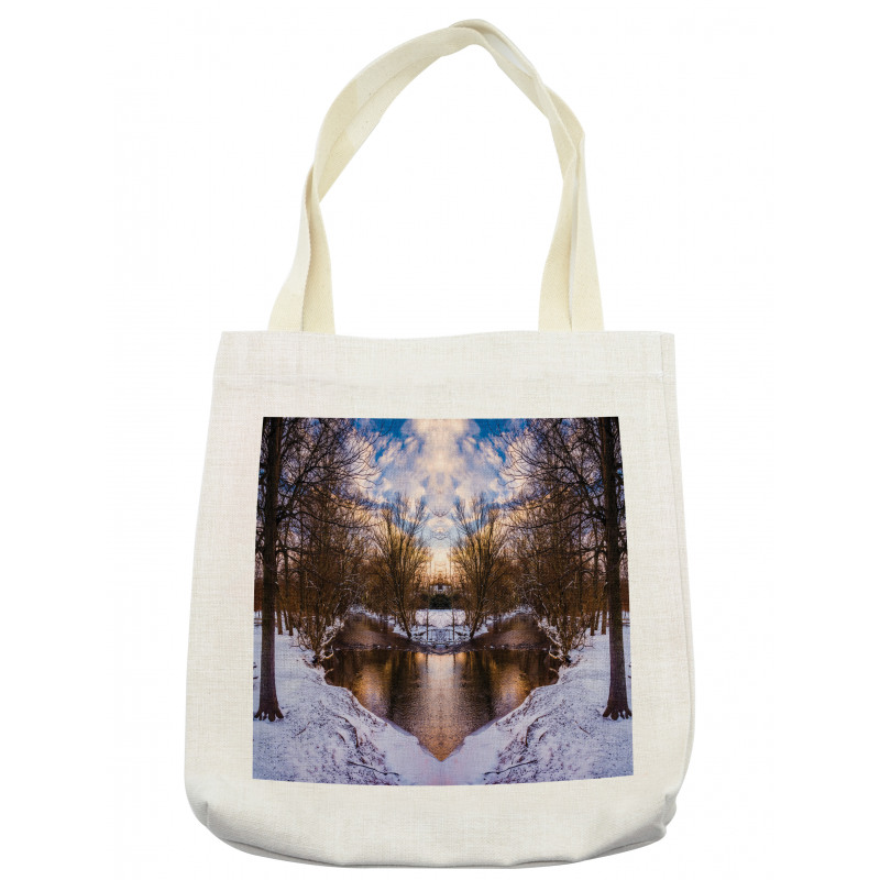 Snowy Winter Park Lake Tote Bag