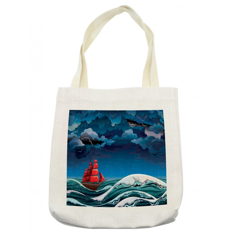 Cartoon Ship on Waves Tote Bag