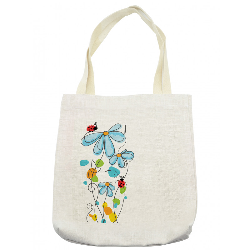 Cartoon Ladybugs Flowers Tote Bag