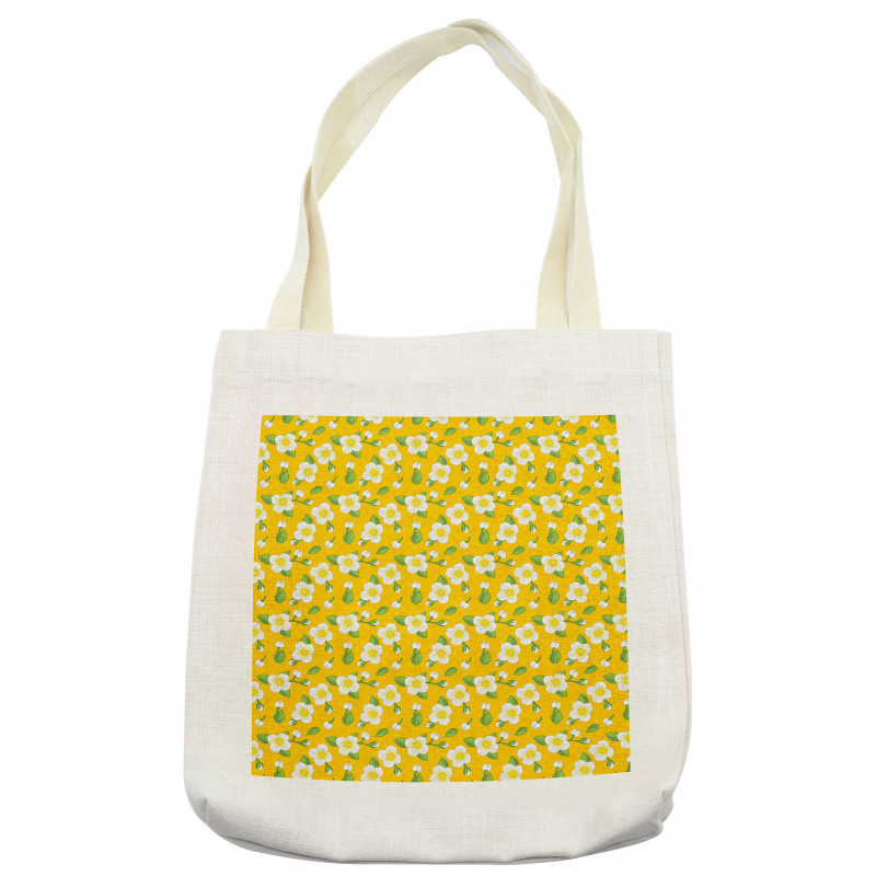 Flowers Buds Leaves on Dots Tote Bag