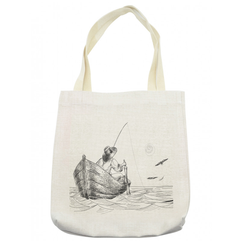 Fisherman on Boat Sketch Tote Bag