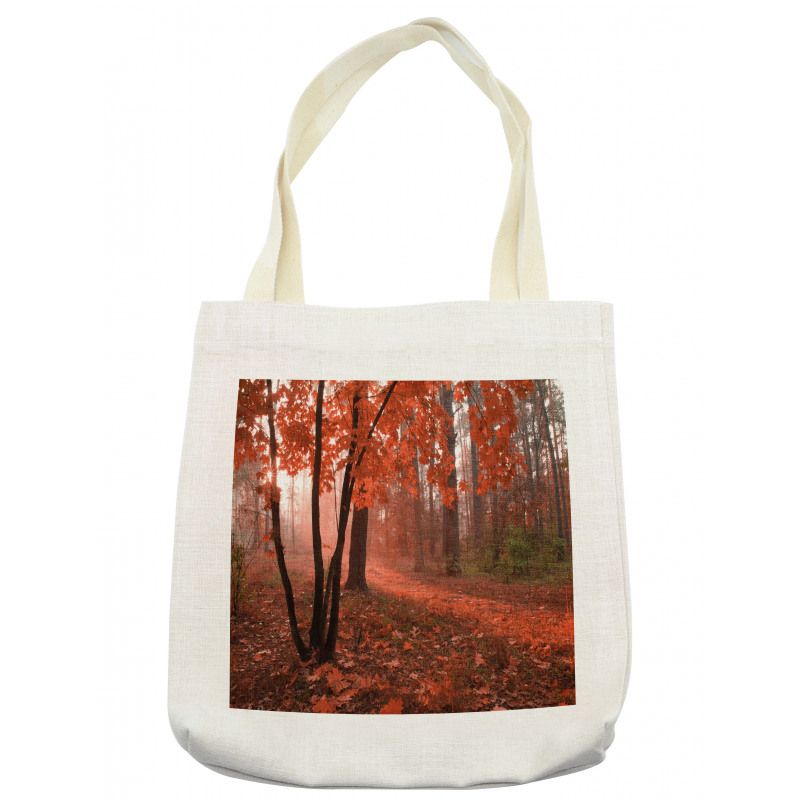 Misty Forest Leaves Orange Tote Bag