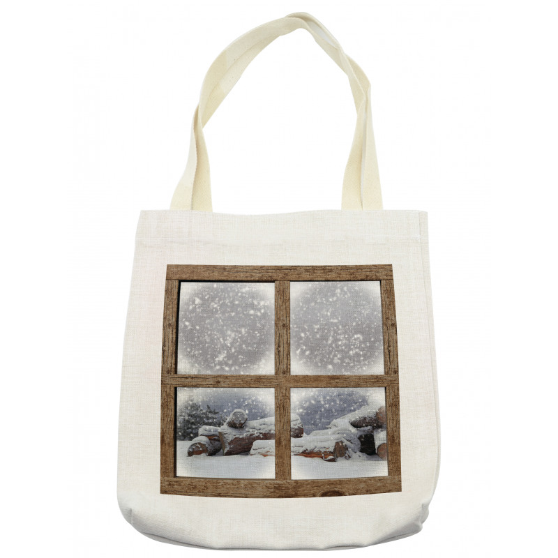 Rustic Snowy Woodsy Frame Tote Bag
