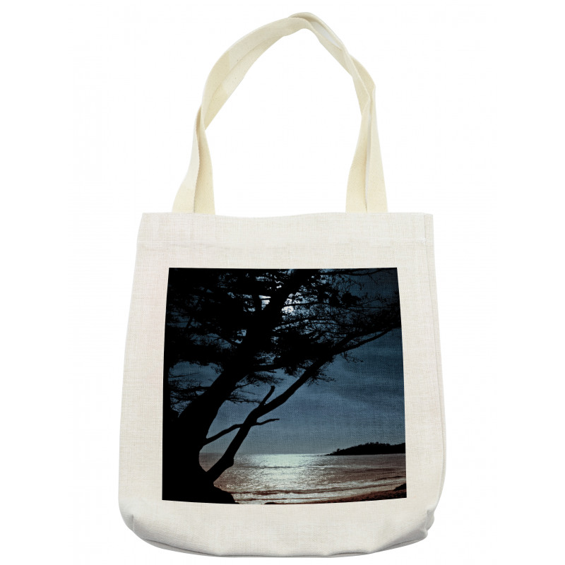 Night Tree Silhouette Sea Tote Bag
