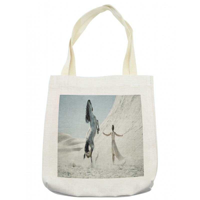 Lady with White Horse Tote Bag