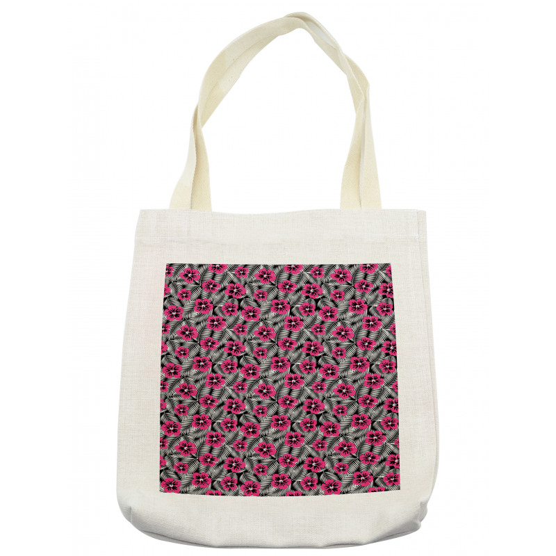 Pink Hibiscus Modern Leaf Tote Bag