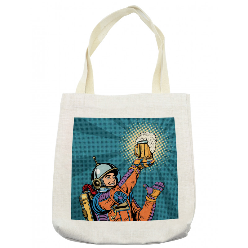 Astronaut Holds Beer Tote Bag