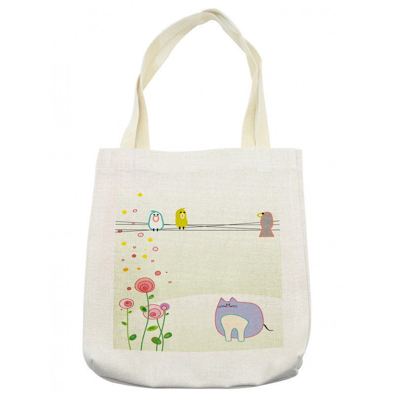 Bird Cat Flowers Tote Bag