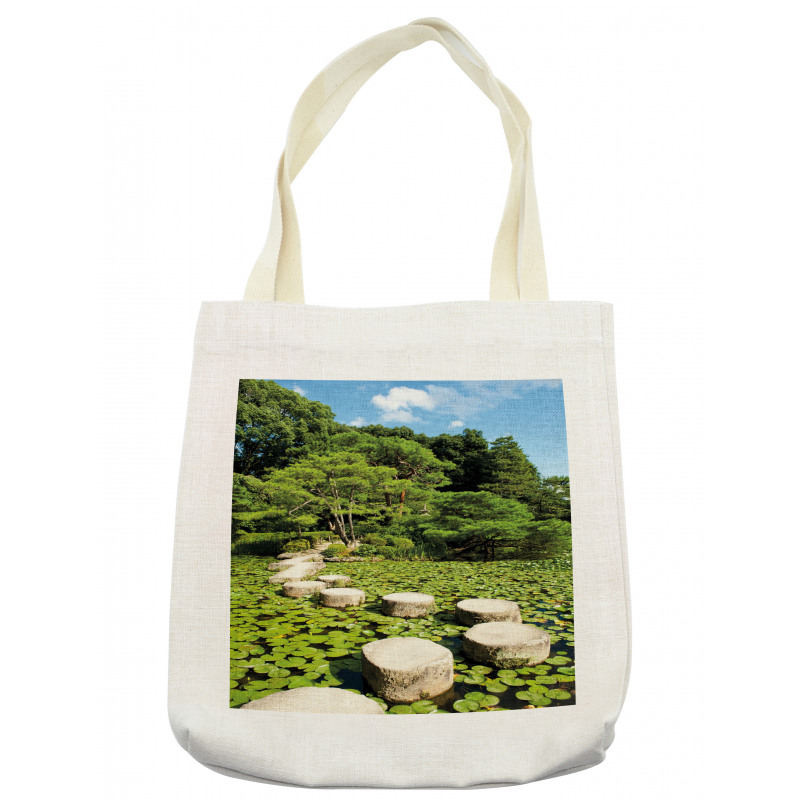 Japanese Stone Path Lotus Tote Bag