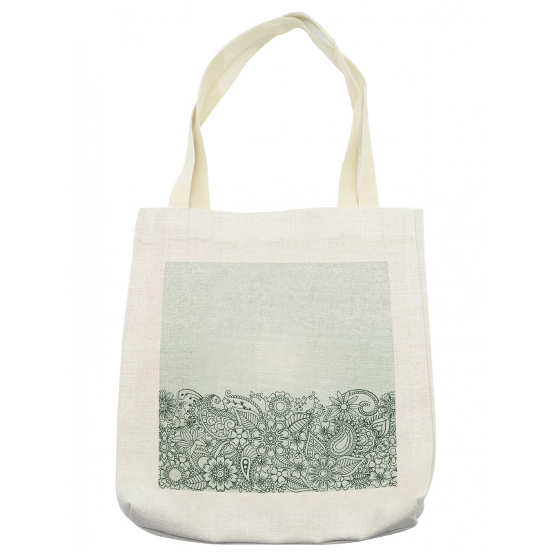 Outline Wildflowers and Leaves Tote Bag