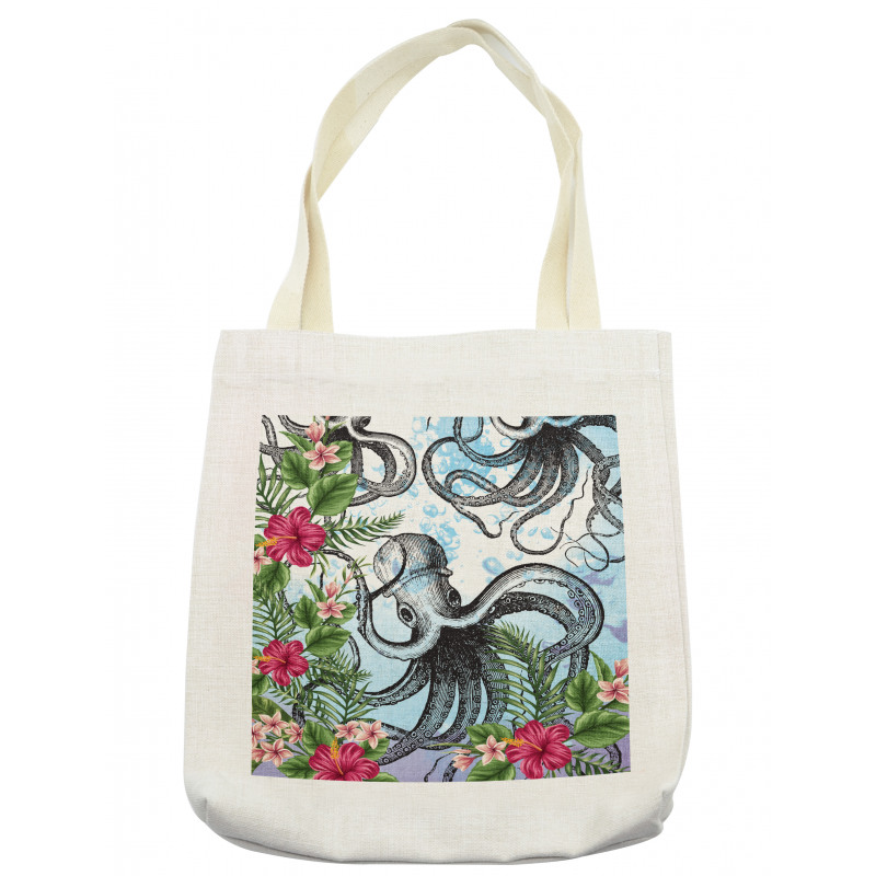 Tropic Hibiscus and Octopus Tote Bag