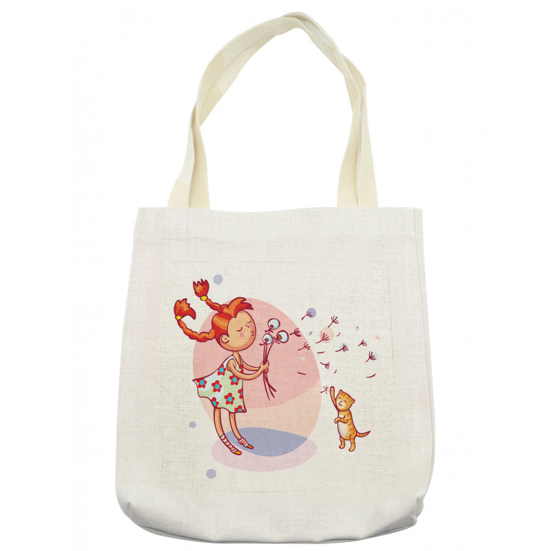 Cartoon Girl and Cat Tote Bag