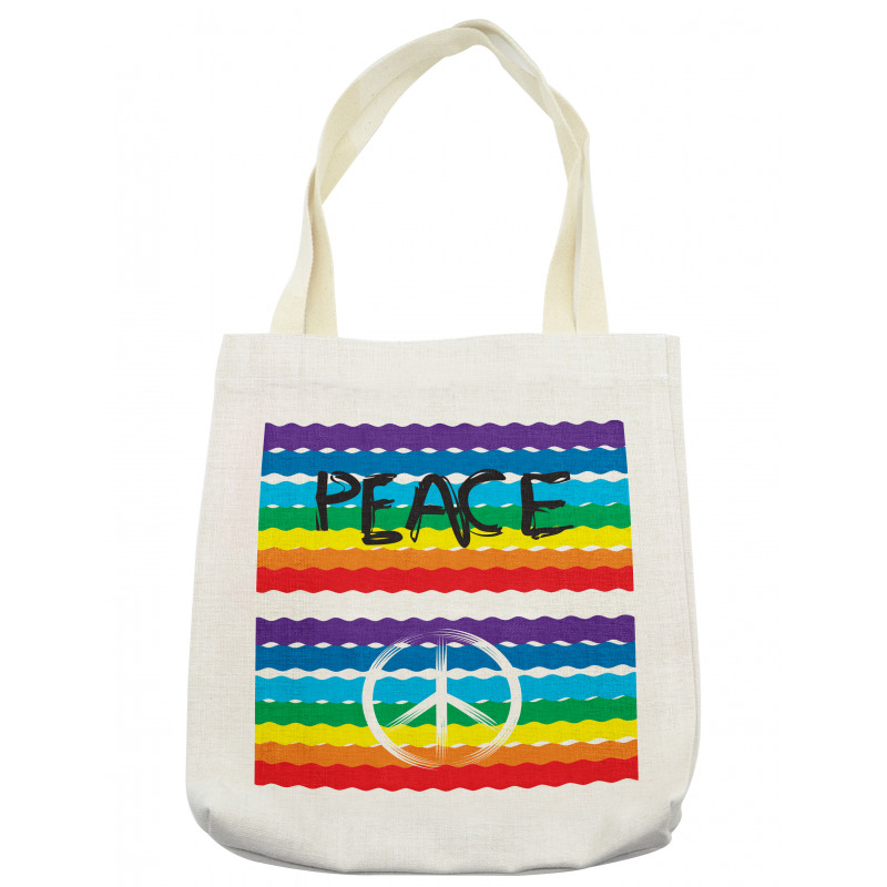 Stripes Peace Lettering Tote Bag