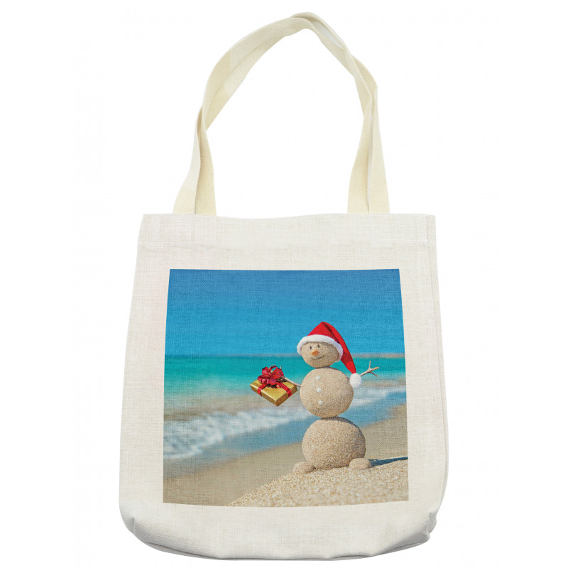 Sand Snowman Santa Hat Tote Bag