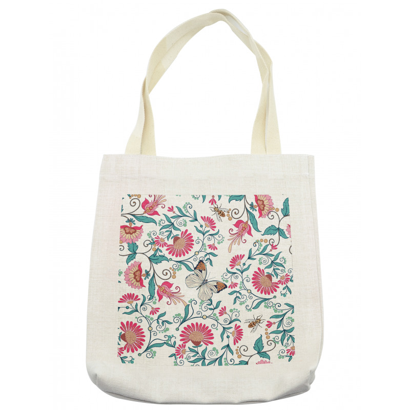 Vintage Floral Art Insects Tote Bag