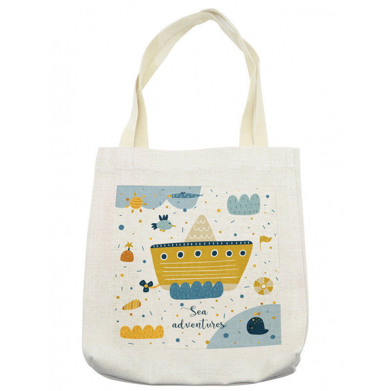 Ship and Puffy Clouds Tote Bag