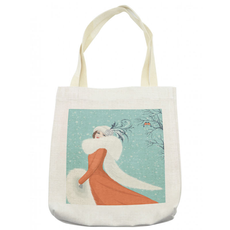 Lady in Red Coat Tote Bag