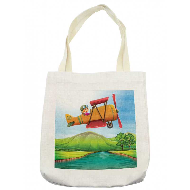 Kid on a Biplane River Tote Bag