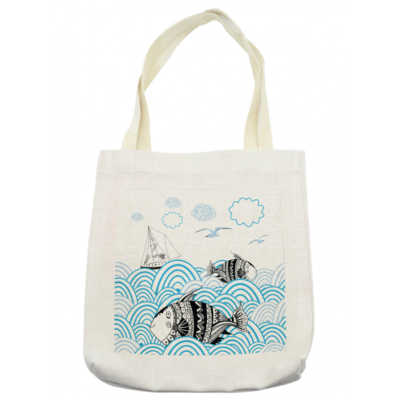 Sketch Boat and Animals Tote Bag