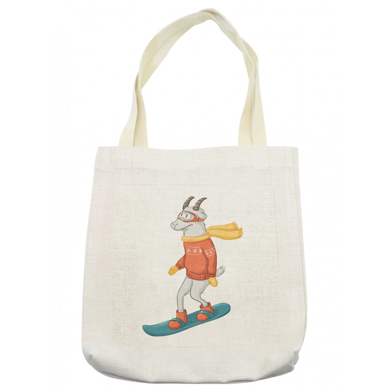 Cartoon Goat Snowboarding Tote Bag