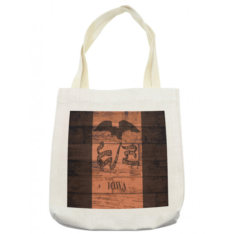 Iowa Flag on Wood Planks Tote Bag