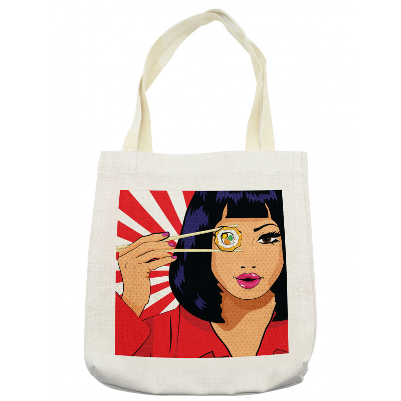 Pop Art Style Girl with Sushi Tote Bag