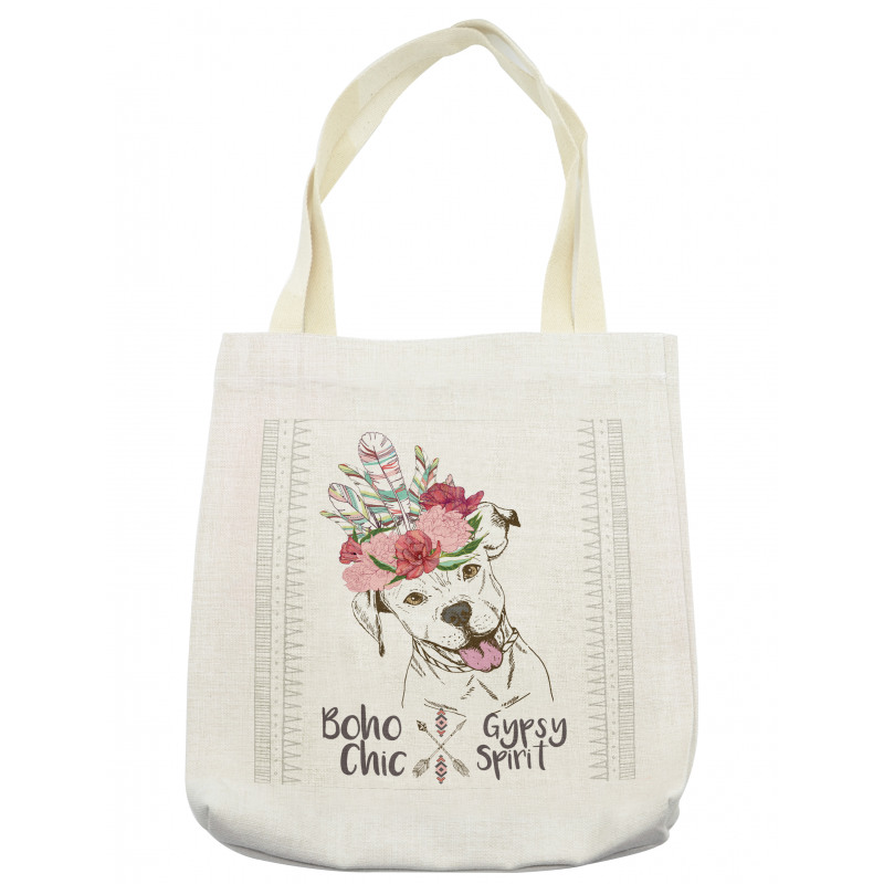 Dog in a Feather Headpiece Tote Bag