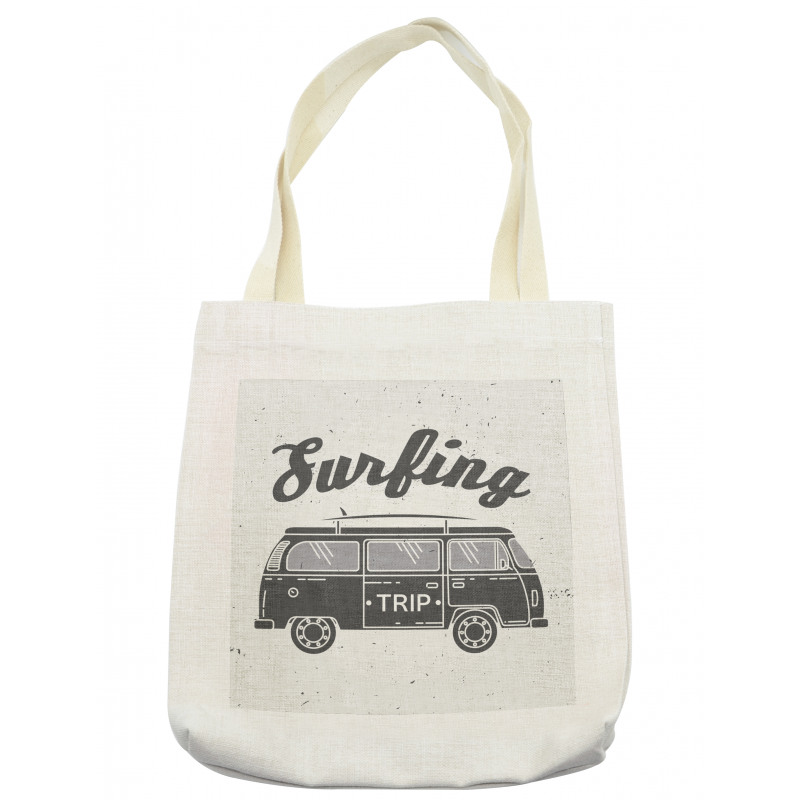 Vintage Van and Surfing Words Tote Bag