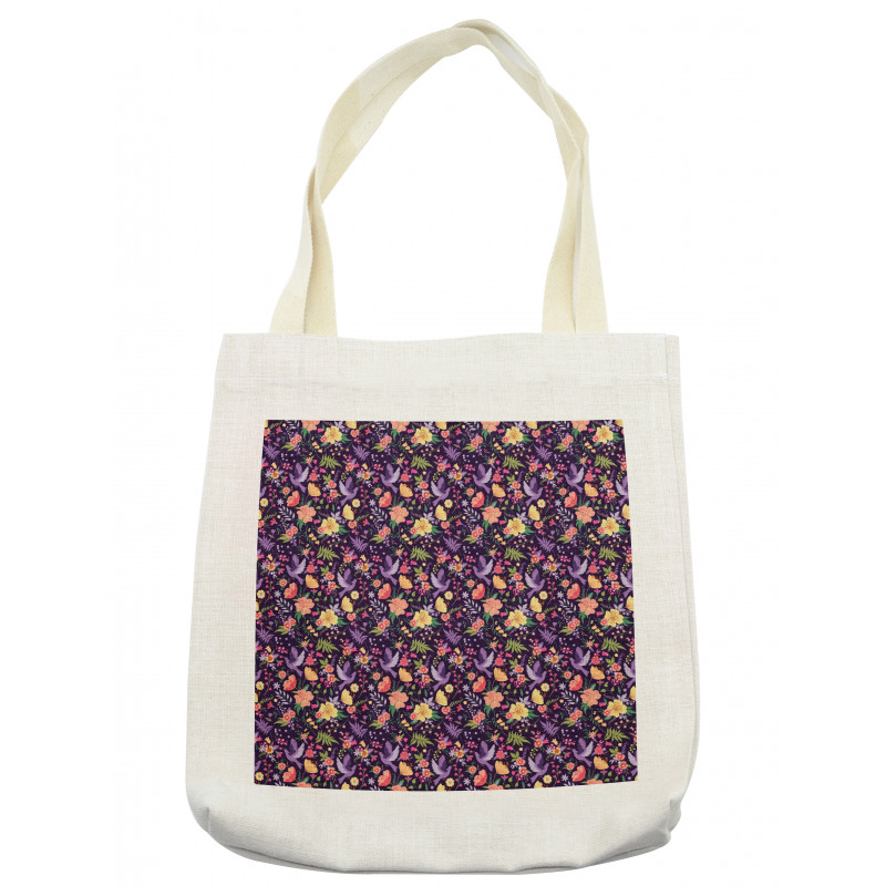 Birds and Colorful Flowers Tote Bag