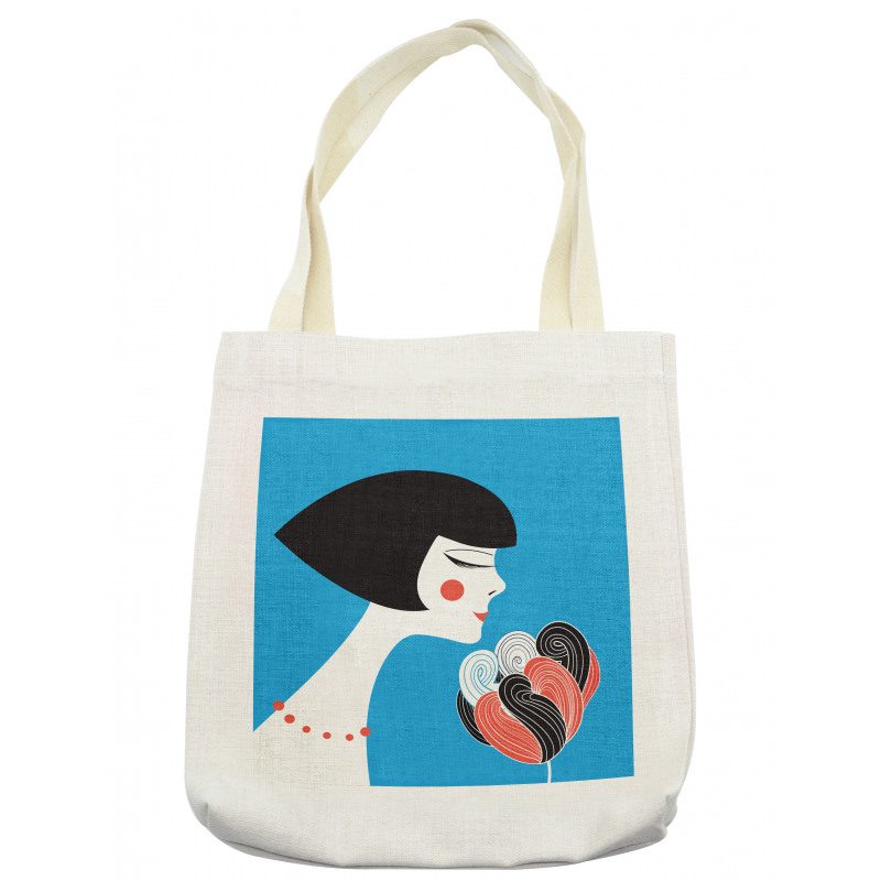 Girl with a Flower on Blue Tote Bag