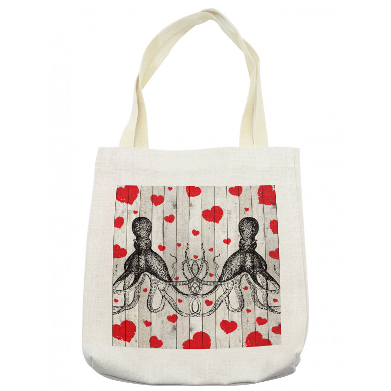 Octopus Sketch and Hearts Tote Bag
