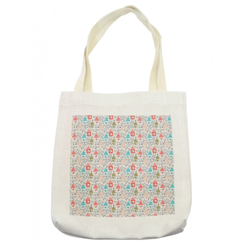 Flowers Sketch Bird Houses Tote Bag