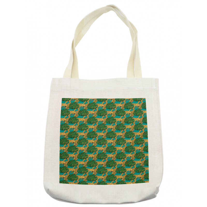 Animals and Monstera Leaves Tote Bag