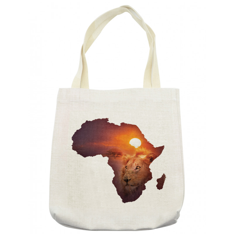 Lion and African Map Sunset Tote Bag