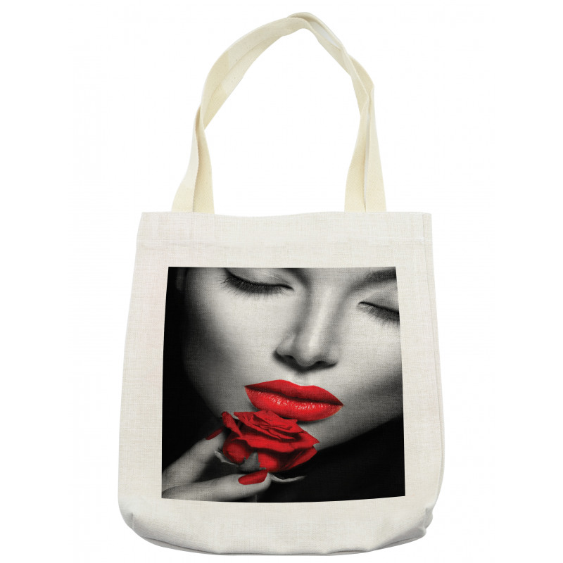 A Young Lady Holding Red Rose Tote Bag