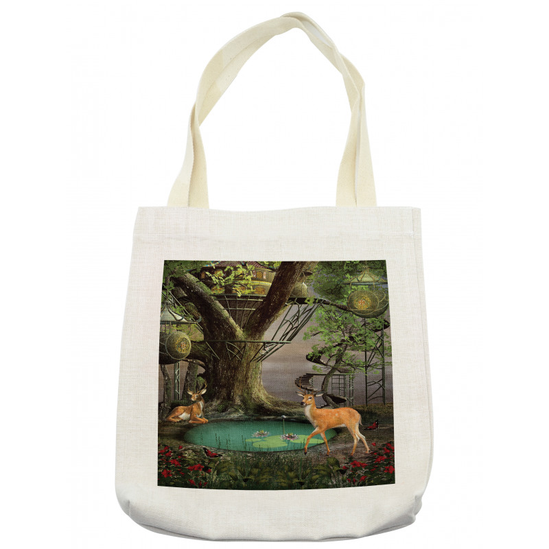 Abstract Deer and Tree House Tote Bag