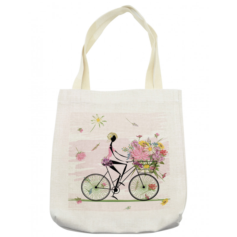 Girl Riding Bike Flowers Tote Bag