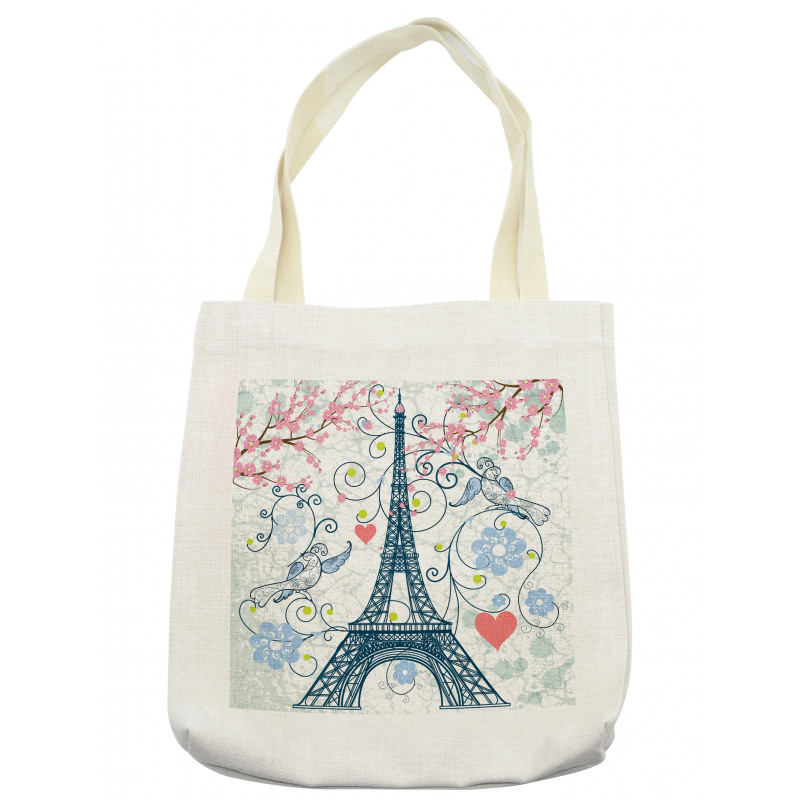 Eiffel Swirling Flowers Heart Tote Bag