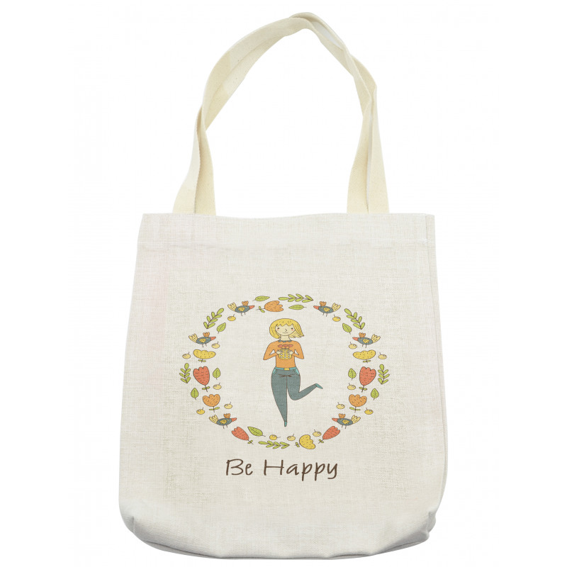 Girl with Flowers Birds Tote Bag