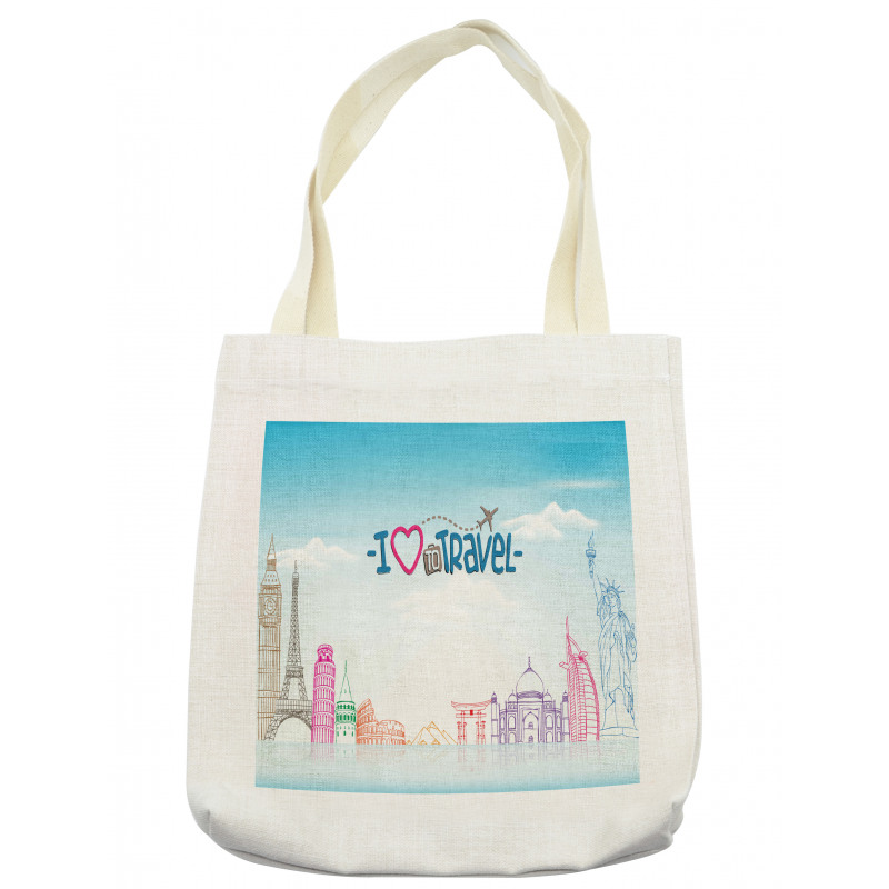 I Love to Travel Words Sky Tote Bag