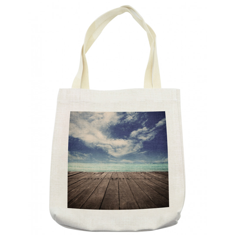 Ocean Cloudy Sky Wooden Pier Tote Bag