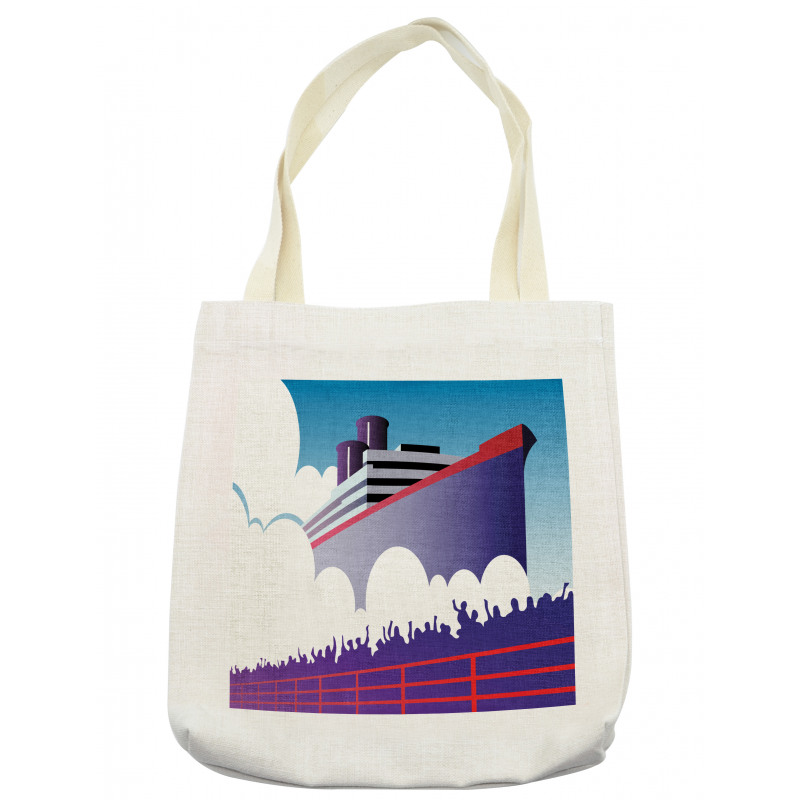 Large Ship with Harbor People Tote Bag