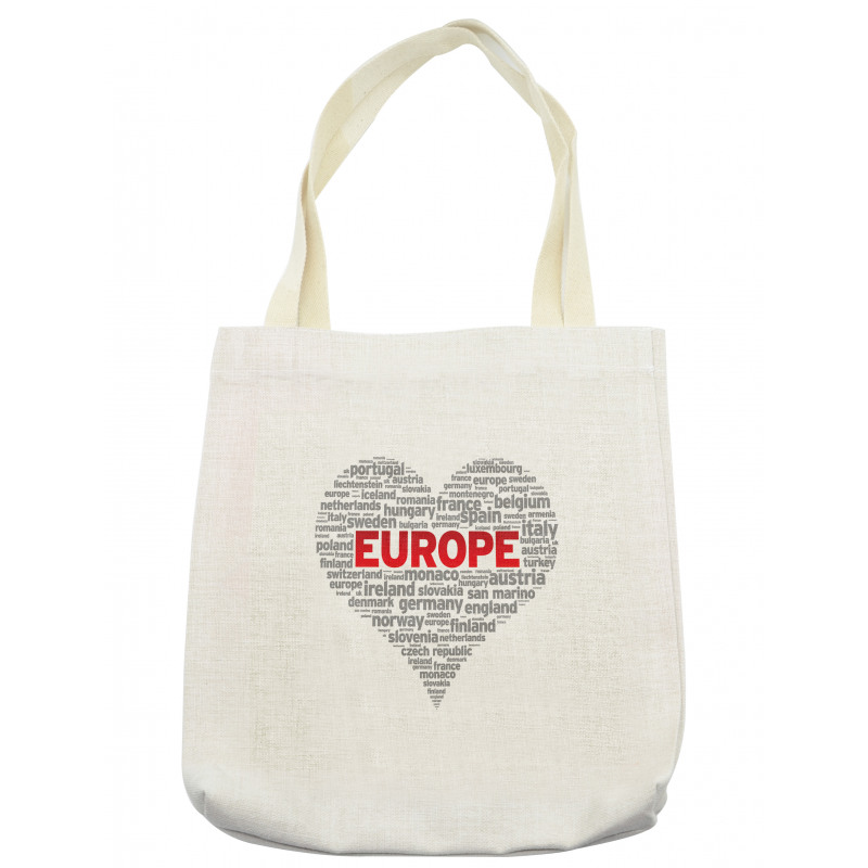 European Country Names Heart Tote Bag