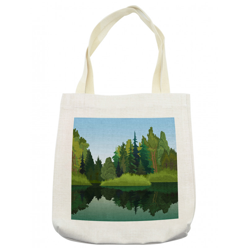 Calm Trees on Pure Lake Tote Bag