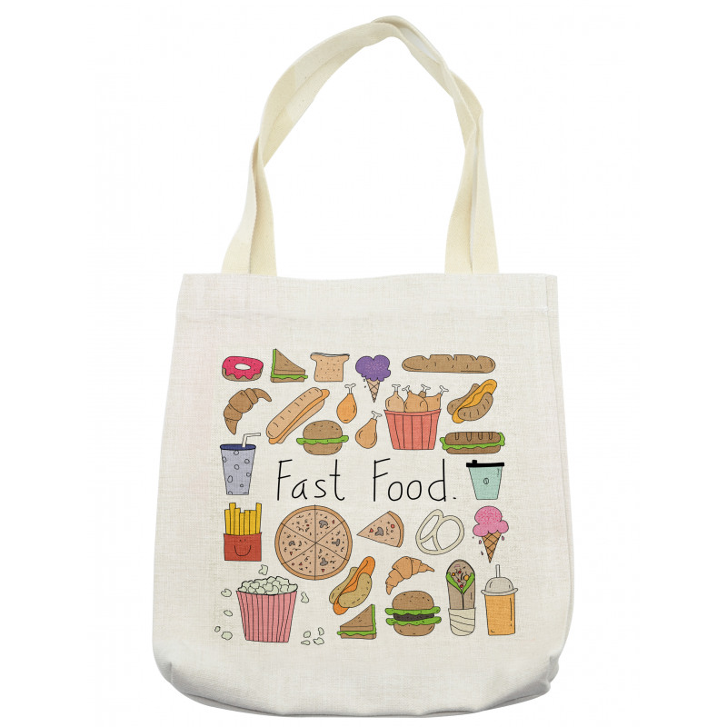 Fast Food Lettering Doodle Tote Bag