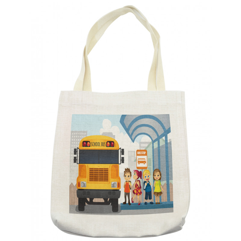 Little Ones at Bus Stop Tote Bag