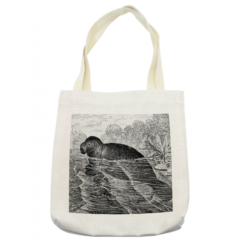 Hand Drawn Sea Cow Design Tote Bag