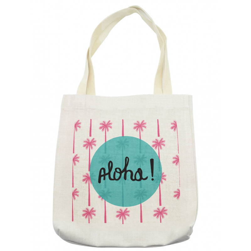 Palm Trees and Text in Circle Tote Bag