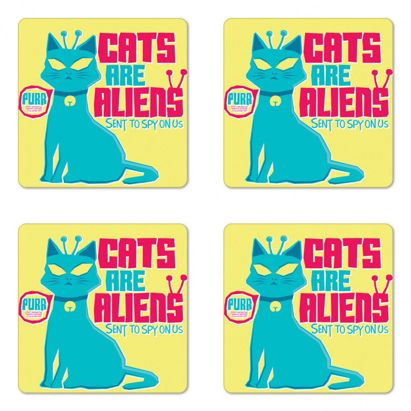 Cats are Aliens Cartoon Coaster Set Of Four