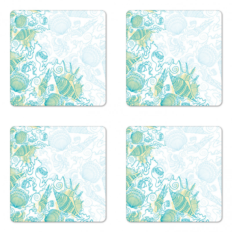 Repetitive Hand Drawn Shell Coaster Set Of Four